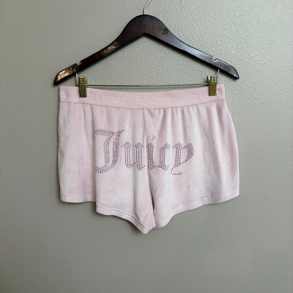 Juicy Couture Velour Sleep Shorts Large Pink Y2K Rhinestone Logo Lounge